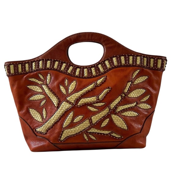 Isabella Fiore Handbags - Isabella Fiore Leather Beaded Embellished Oversized Clutch Tote Handbag